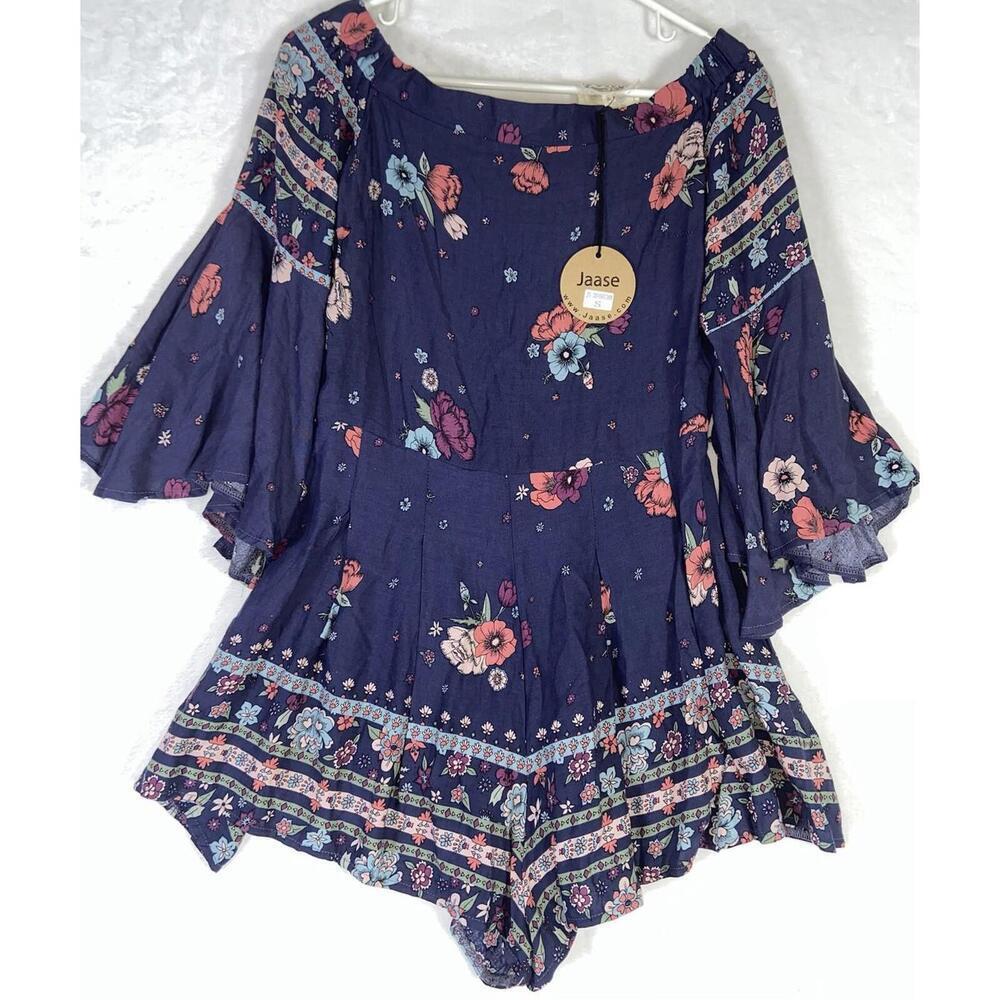 Jaase Dress Extra Small Blue Midi Floral Tiered Boho Floaty Flippy Sleeve NWT
